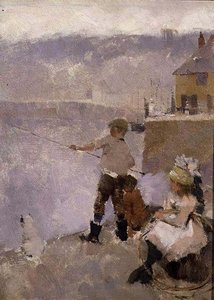 Pêche sur le quai - Frank Bramley