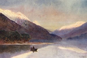 Nouvelle-Zélande : Fiord du Nord, Lac Te-Anau (lithographie en couleur) - Frank H Wright