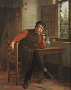 François Antoine De Bruycker - Jeune homme fumant la pipe dans un intérieur de salon - François Antoine de Bruycker