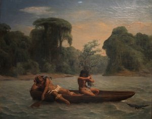 French: Deux indiens dans un canoë / Deux indiens en pirogue Two Indians in a Canoe - François Auguste Biard