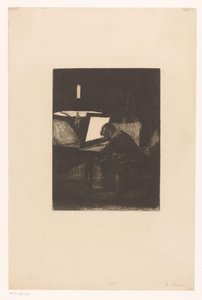 Graveur à la lumière de la lampe - François Bonvin