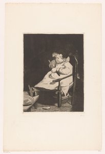 Enfant sur une chaise avec une pomme (Dix Eaux-fortes, dessinées et gravées par F. Bonvin, Peintre)