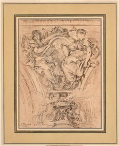 Décoration de spandrel : La renommée et la vérité applaudissant Louis XV - François Boucher