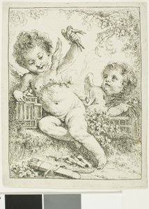 Deux Putti avec un oiseau - François Boucher