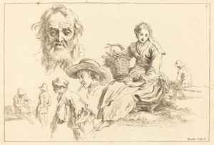 Études de figures incluant le visage barbu d