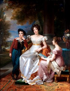 French: Portrait de la comtesse du Cayla avec ses enfants Ugoline et Ugolin sur la terrasse du château de Saint-Ouen Portrait of the comtesse du Cayla and her two children