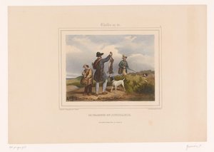 Chasseur montrant son lièvre abattu à un autre chasseur (Le chasseur en jouissance) (Chasses au Tir)