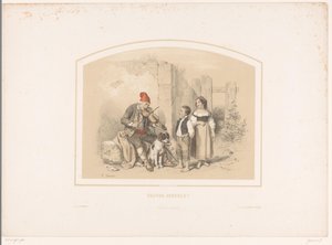 Deux enfants écoutant un violoniste aveugle