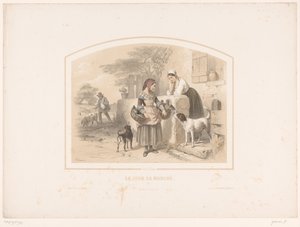 Femme allant au marché avec des paniers de volaille