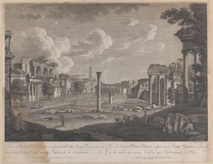 Vue du Campo Vaccino, avec le Colisée en arrière-plan et les ruines du Temple...