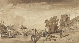 La Seine et le Pont Royal; à droite le pavillon de Flore et une aile du Louvre - François Victor Sabatier