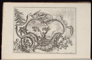 Cartouche avec oiseau et soleil, Livre de Cartouches Irréguliers - François de Cuvilliés the Elder