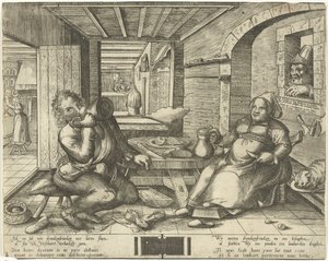 Cordonnier et sa femme buvant de la bière dans une pièce - Frans Hogenberg
