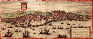 Vue de Lisbonne et du fleuve Tage : Civitates Orbis Terrarum