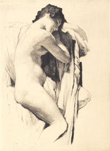 Jeune femme nue assise avec la tête reposant sur un bras