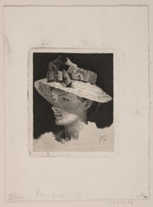 Jeune fille avec un chapeau de paille, profil vers la gauche