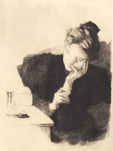 Jeune fille à la lumière, avec la main soutenant la joue - Frans Schwartz