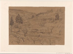 Paysage de collines italiennes avec maisons et arbres - Frans Alexander Evert Lodewijk Smissaert