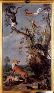 Le chat et le renard. Illustration de la fable de Jean de La Fontaine. Peinture par Frans Snyders (1579-1657) (école flamande) XVIIe siècle. Madrid, Musée du Prado