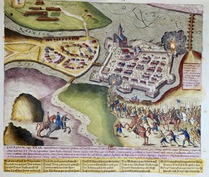 La capture de Raab par Adolf Schwarzenberg le 28/03/1598. 1653 Gravure de Franz Hogenberg (1535-1590) Cabinet des Estampes, B.N, Paris.