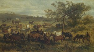 Chevaux à une auge - Franz Adam