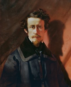 Autoportrait sur fond rouge