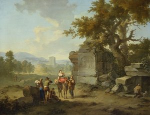 Paysage rustique avec voyageurs (une paire)