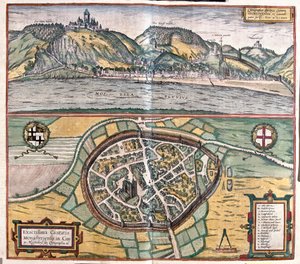 Illustration précise de la ville de Munstermaifeld dans le Maifeld, Allemagne - Franz Hogenberg
