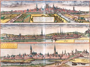 Vue de Münster (Monasterium), Osnabrück (Osnabrugum) et Wesel (Weselia), Allemagne