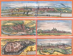 Vues de Weimar (Weimaria), Iéna, Erfurt (Erdfordia), Gotha et Fulde (Fuldensis), Allemagne