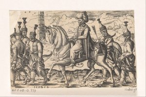 Sultan à cheval accompagné de soldats - Franz Isaac Brun
