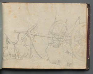 Album avec des vues de Rome et des environs, études de paysage, page 37a : Bœufs et chariot