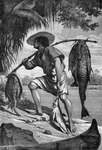 Un de nos Indiens Mojo revenant de la pêche, de Les rivières Amazone et Madeira, par Franz Keller, gravé par A. Closs, 1874