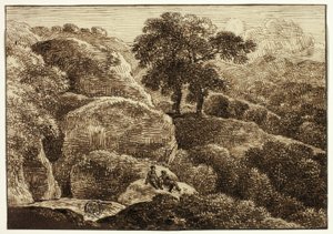 Deux figures se reposant sur une colline près de deux arbres - Franz Kobell