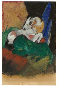 Cheval vert et blanc. Carte postale à Elisabeth Macke, 1913