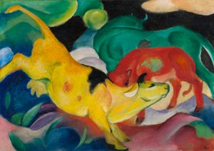 Vaches, rouge, vert, jaune
