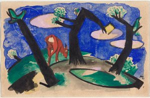Paysage avec animal rouge, carte postale de Sindelsdorf à Alfred Kubin à Wernstein/Zwickledt