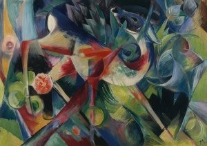 Chevreuil dans un jardin fleuri. 1913
