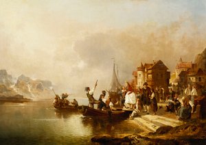Une fête de mariage embarquant sur un bateau, 1864