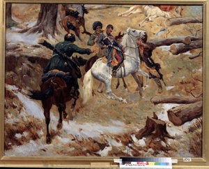 La mort du commandant général Nikolai Sleptsov (1815-1851) tué par des Tchétchènes dans un combat le 10 décembre 1851 pendant la guerre du Caucase (conquête du Caucase) en Tchétchénie
