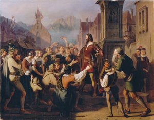 Le duc Frédéric IV déguisé en troubadour se révèle à ses fidèles Tyroliens en fuite de Constance - Franz Schams