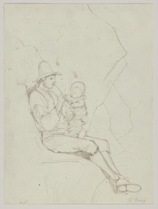 Un berger italien assis avec un petit enfant sur ses genoux - Franz Theobald Horny