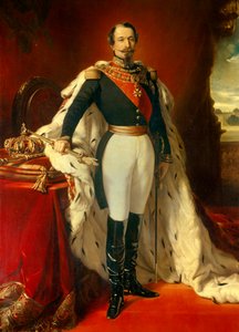 Portrait de Napoléon III (1808-1873), empereur des Français devant une vue du Château de Saint-Cloud. Peinture de Franz Xaver Winterhalter (1806-1873) 1855 Dim. 2,4x1,5 m