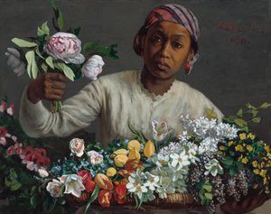 Jeune femme avec des pivoines - Frédéric Bazille