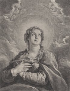 La Vierge, mains croisées sur la poitrine, regardant vers le haut, 1729-1740