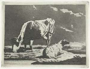Paysage avec vache et mouton