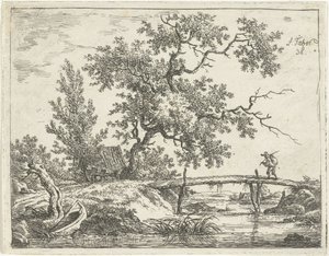 Paysage avec homme sur un pont - Frédéric Théodore Faber