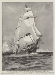Un aperçu de la vieille vie maritime, HMS Active et HMS Volage sortant du port de Portsmouth uniquement à la voile - Fred T. Jane