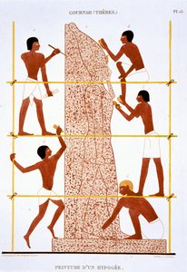Tailleurs de pierre fabriquant une statue colossale du Pharaon, d
