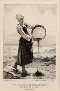 Une jeune Bretonne vannant du sarrasin au bord de la mer, gravé par Cadart en 1874 - Frederic Auguste Laguillermie